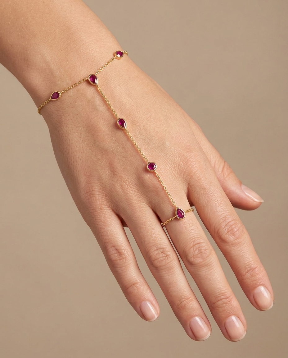 14KT Gold Ruby Hand Chain view 2