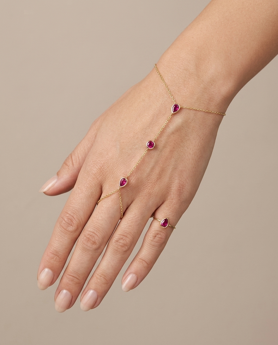 14KT Gold Ruby Hand Chain view 2