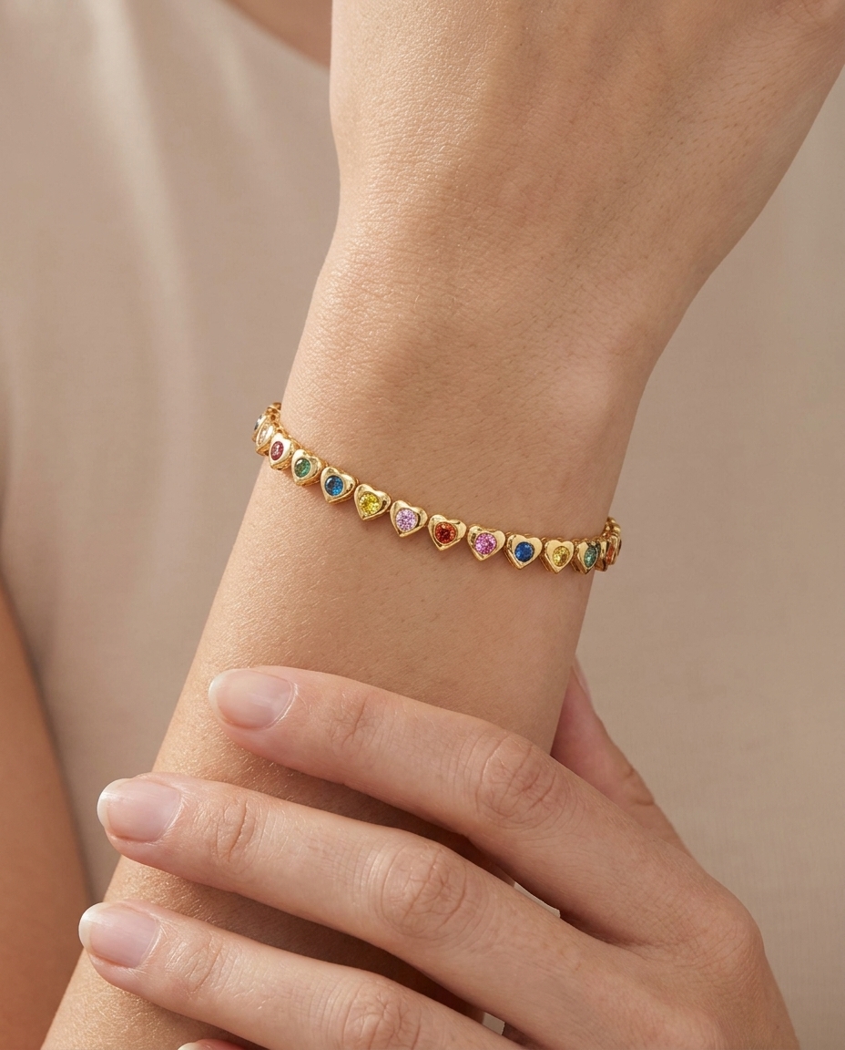 14KT Gold Multi Sapphire Bracelet on model