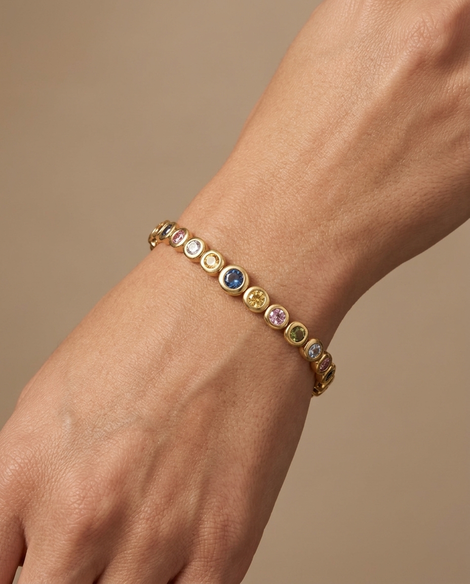 14KT Gold Multi Sapphire Bracelet on model