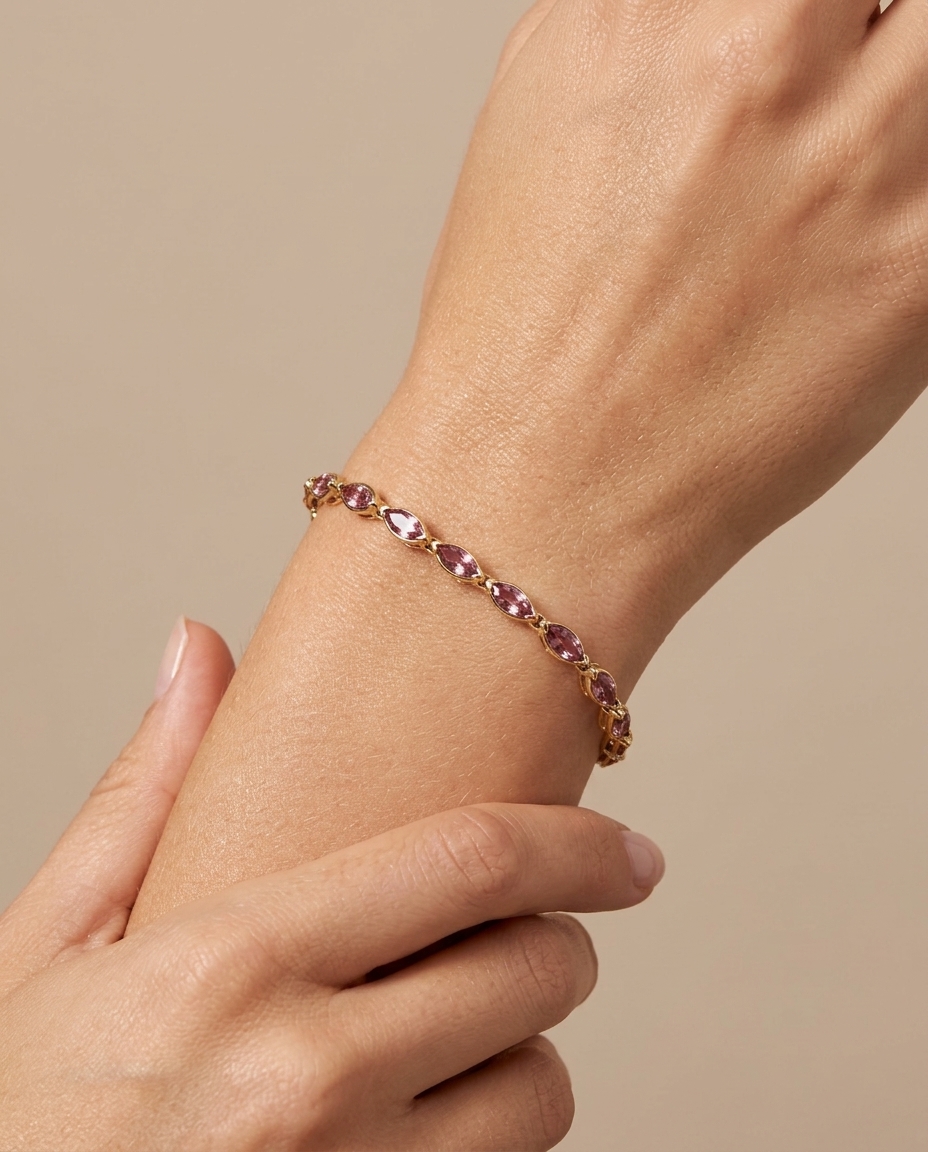 14KT Yellow Gold Pink Sapphire Bracelet view 2