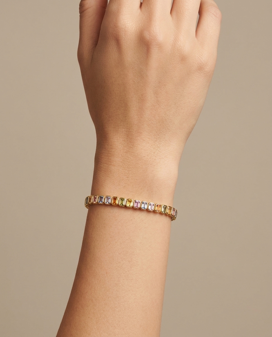 14KT Gold Multi Sapphire Bracelet on model