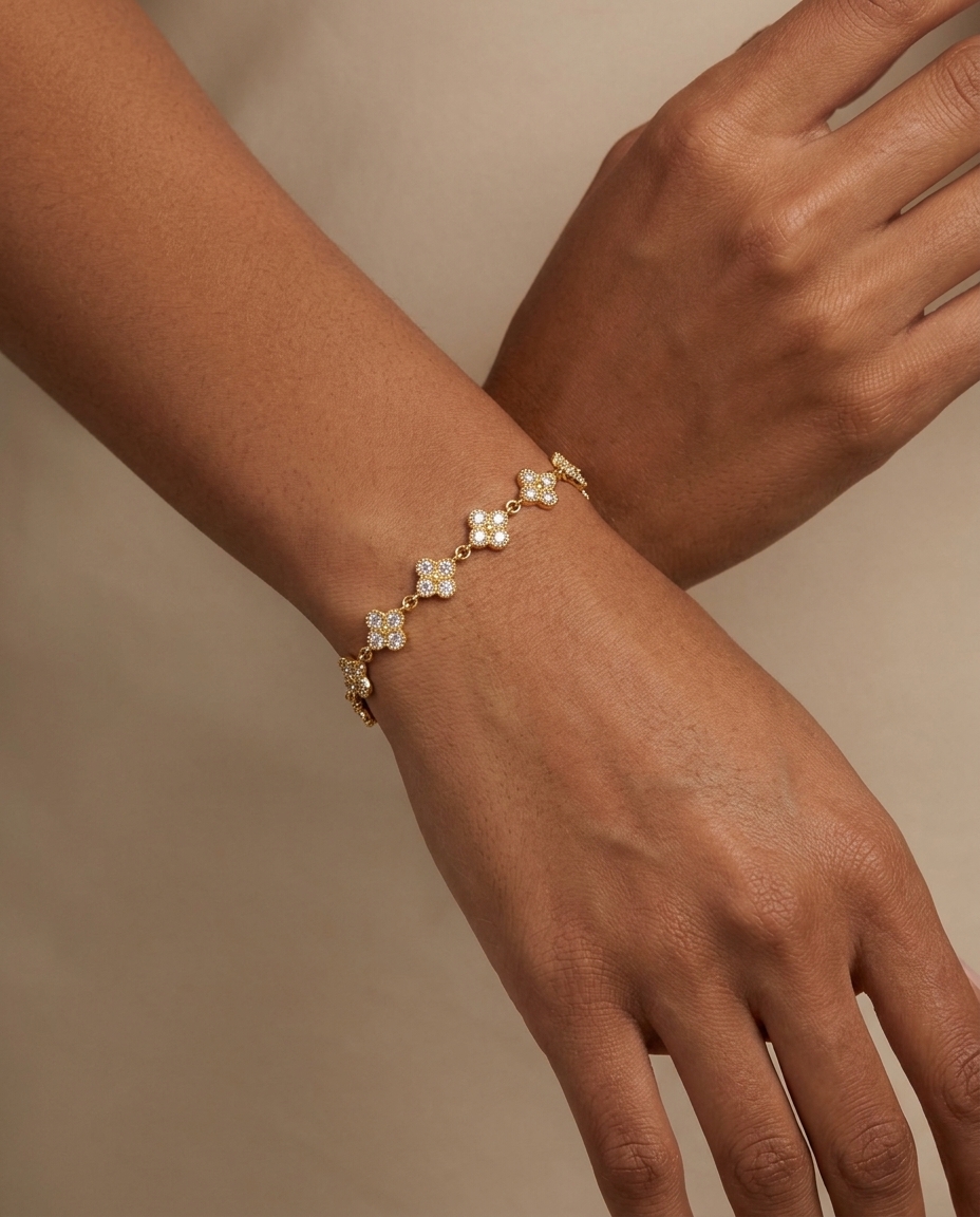 14KT Gold Diamond Flower Bracelet view 2