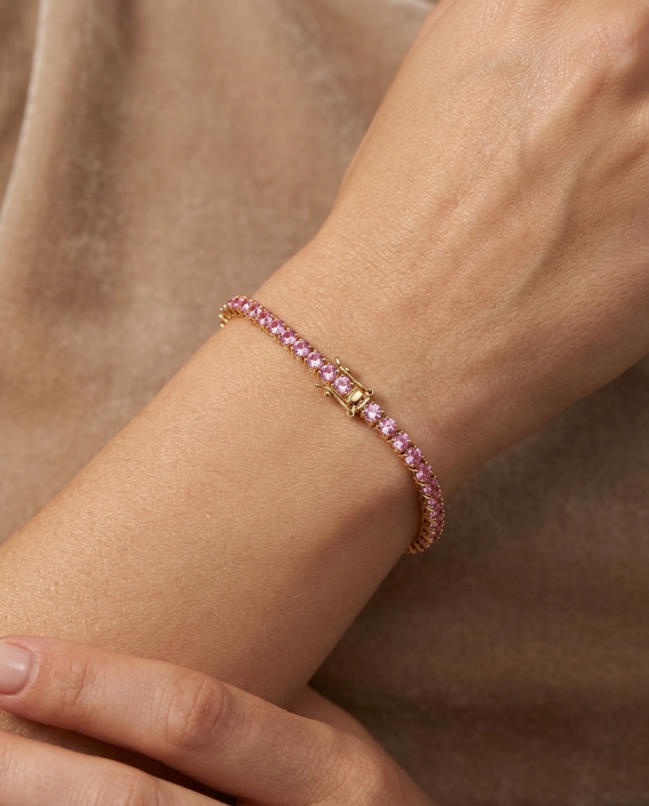 14KT Yellow Gold Pink Sapphire Bracelet (7.00 CTS) on model