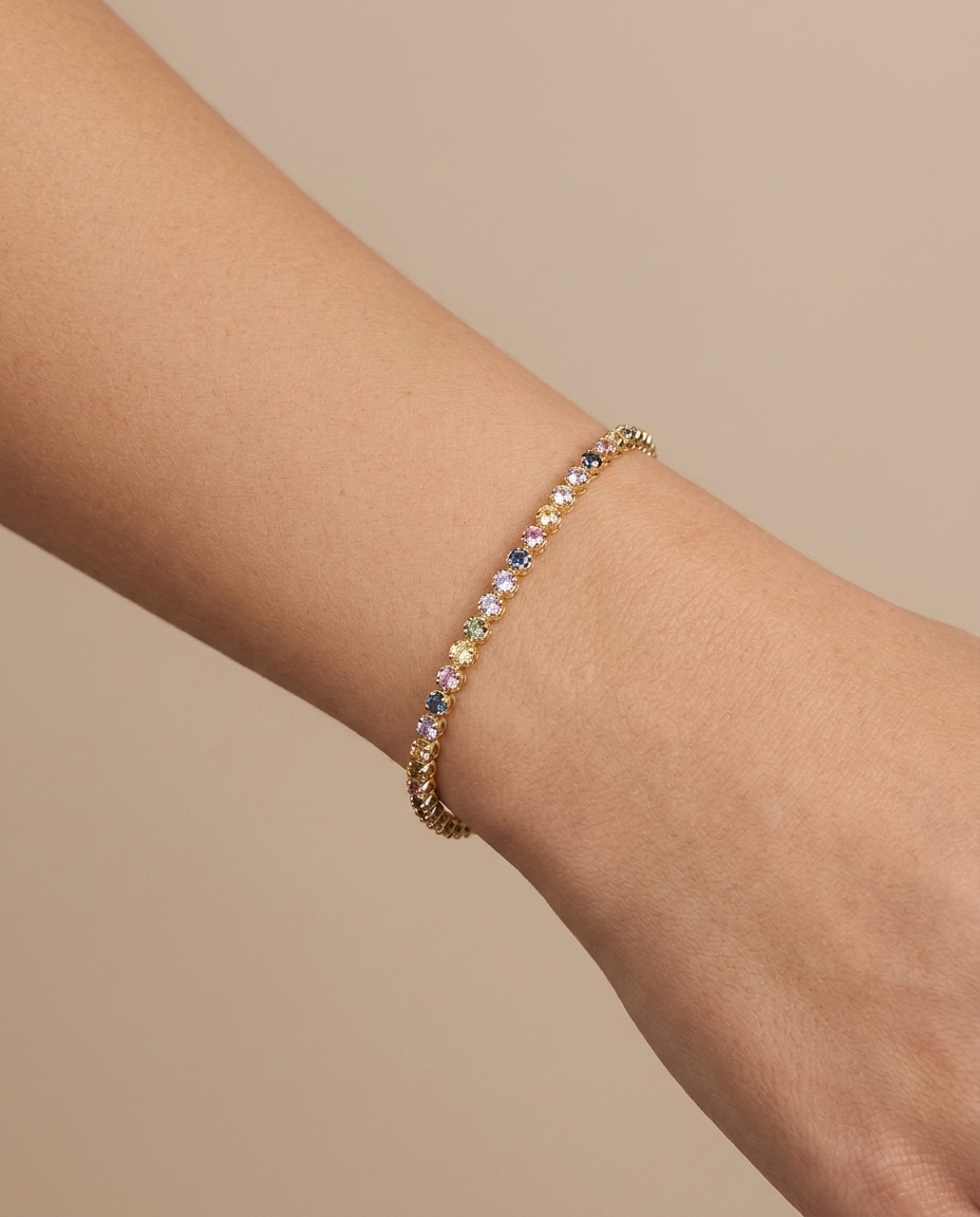 14KT Yellow Gold Multi Sapphire Tennis Bracelet view 2