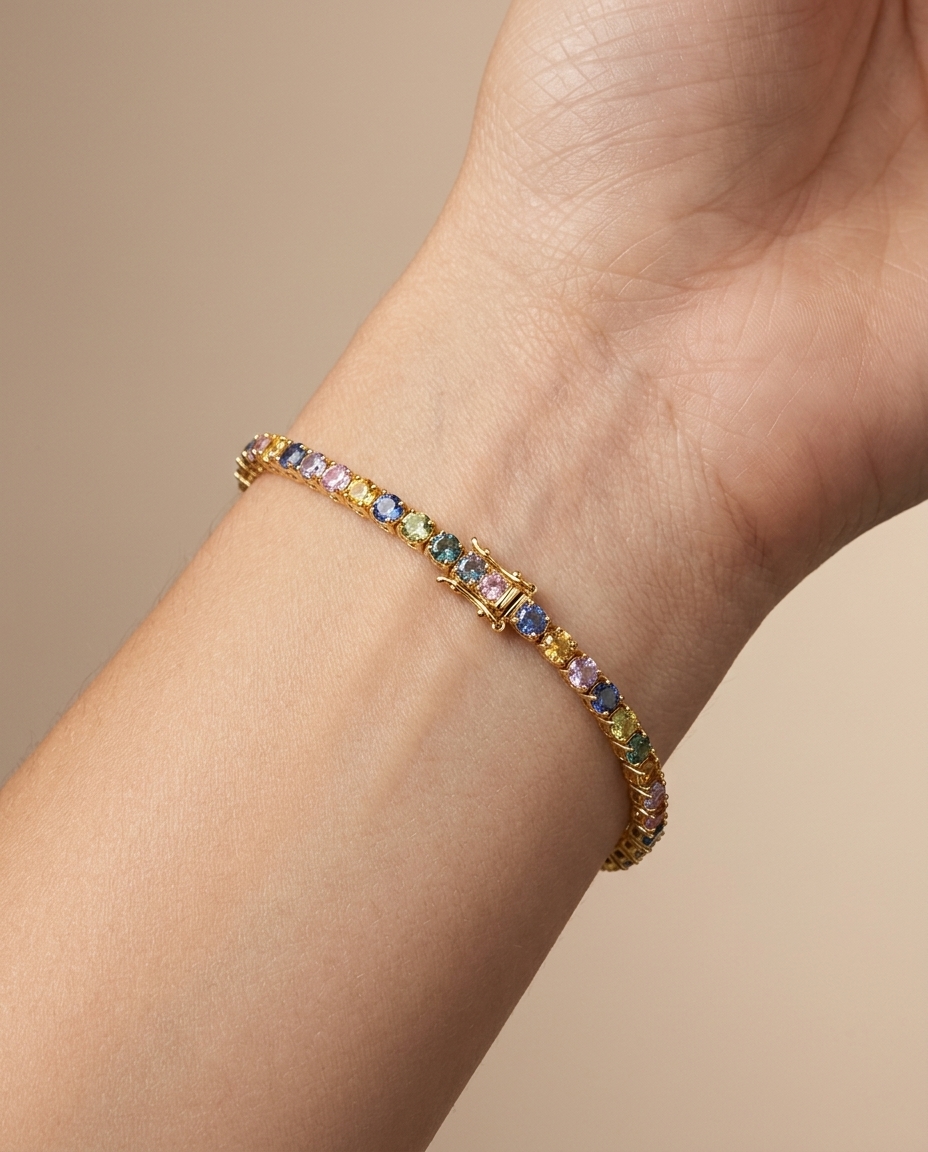 14KT Gold Multi Sapphire Bracelet on model