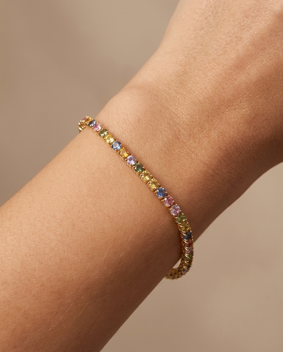 14KT Gold Multi Sapphire Bracelet view 2