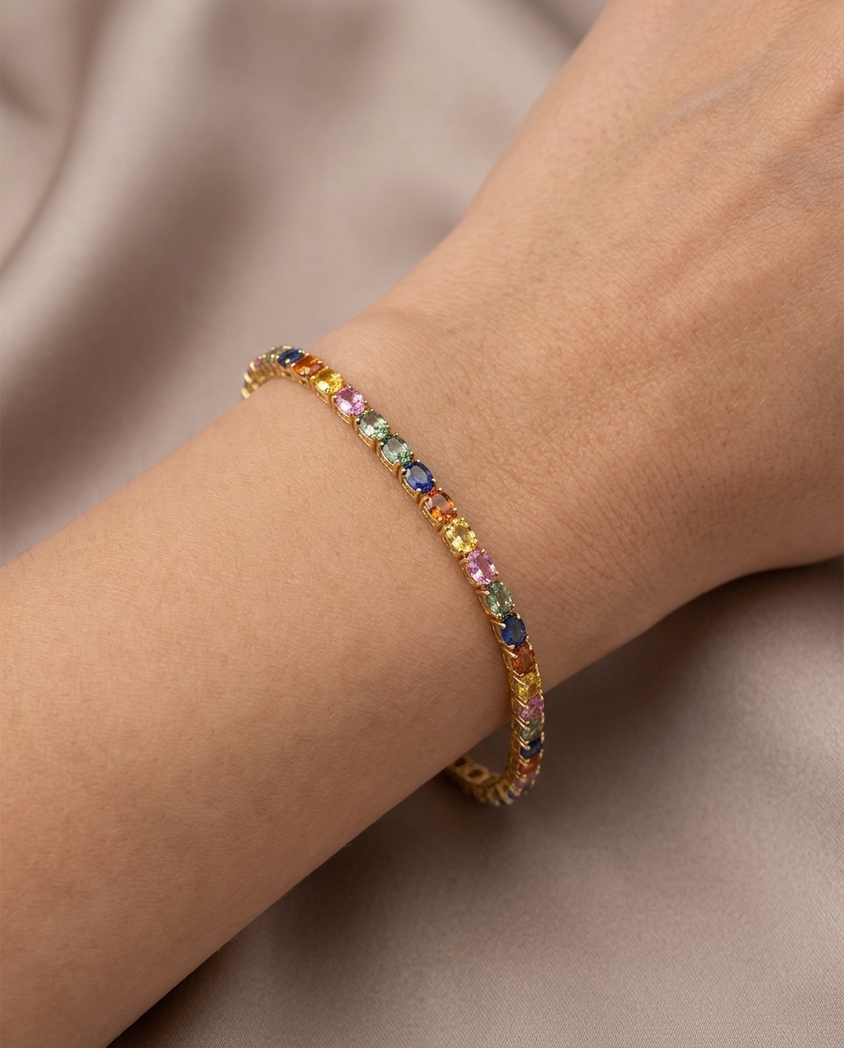 14KT Yellow Gold Multi Sapphire Bracelet view 2