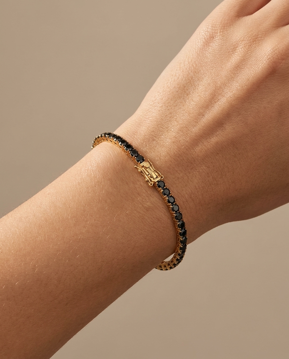 14KT Yellow Gold Black Diamond Bracelet (4.0 CARAT) on model