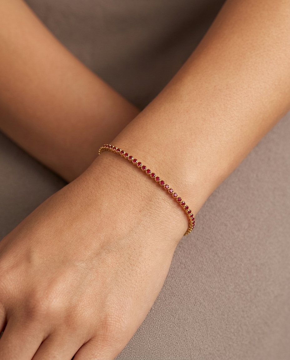 14KT Gold Ruby Bracelet on model