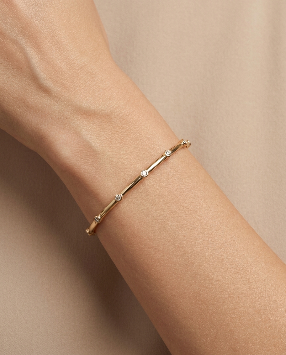 18KT Yellow Gold Diamond Bangle on model