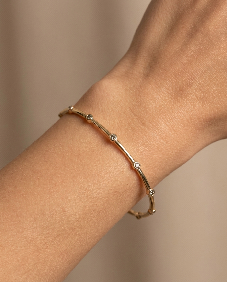 14KT Yellow Gold Diamond Bangle view 2