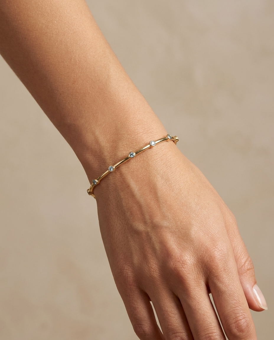 14KT Yellow Gold Diamond Bangle on model