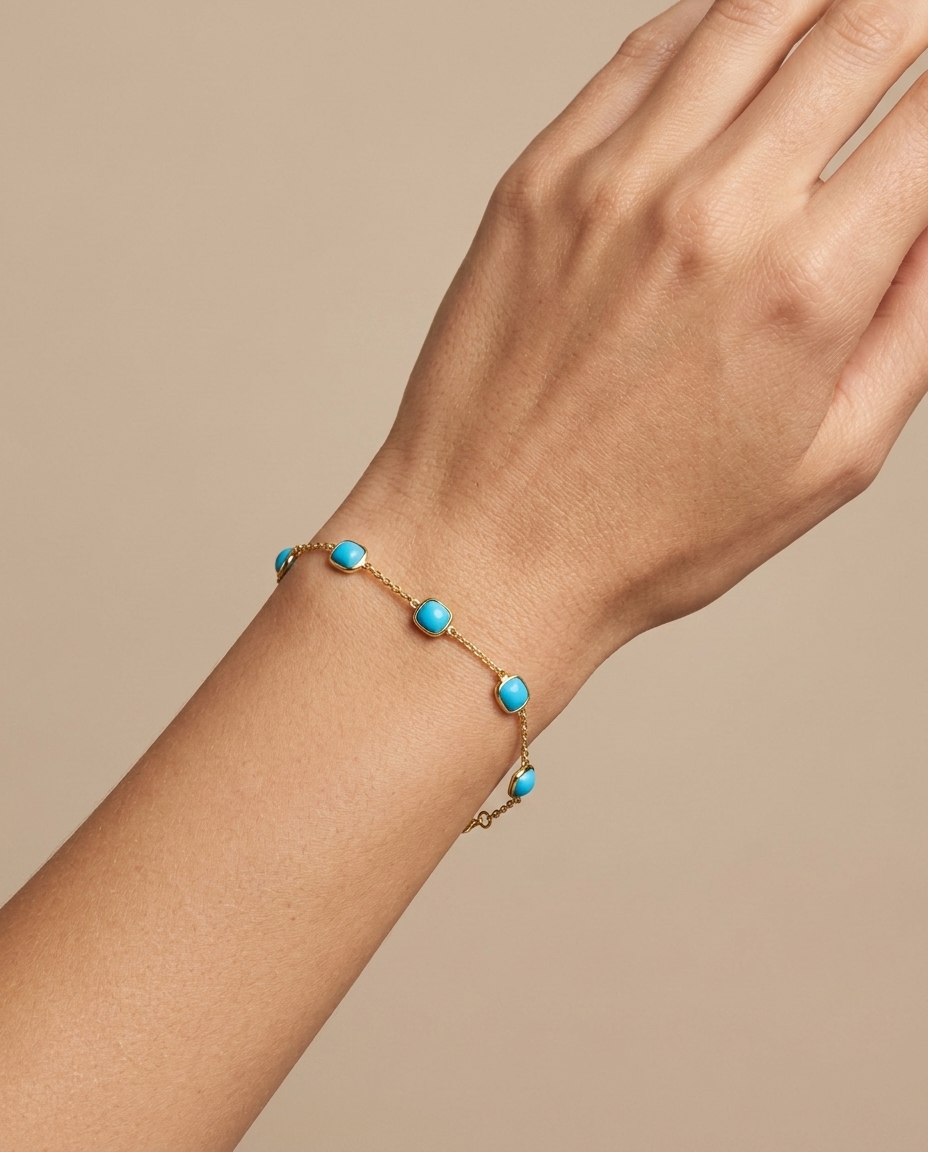 18K Yellow Gold Turquoise Bracelet on model