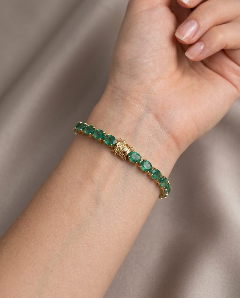 14KT Yellow Gold Emerald Bracelet view 2