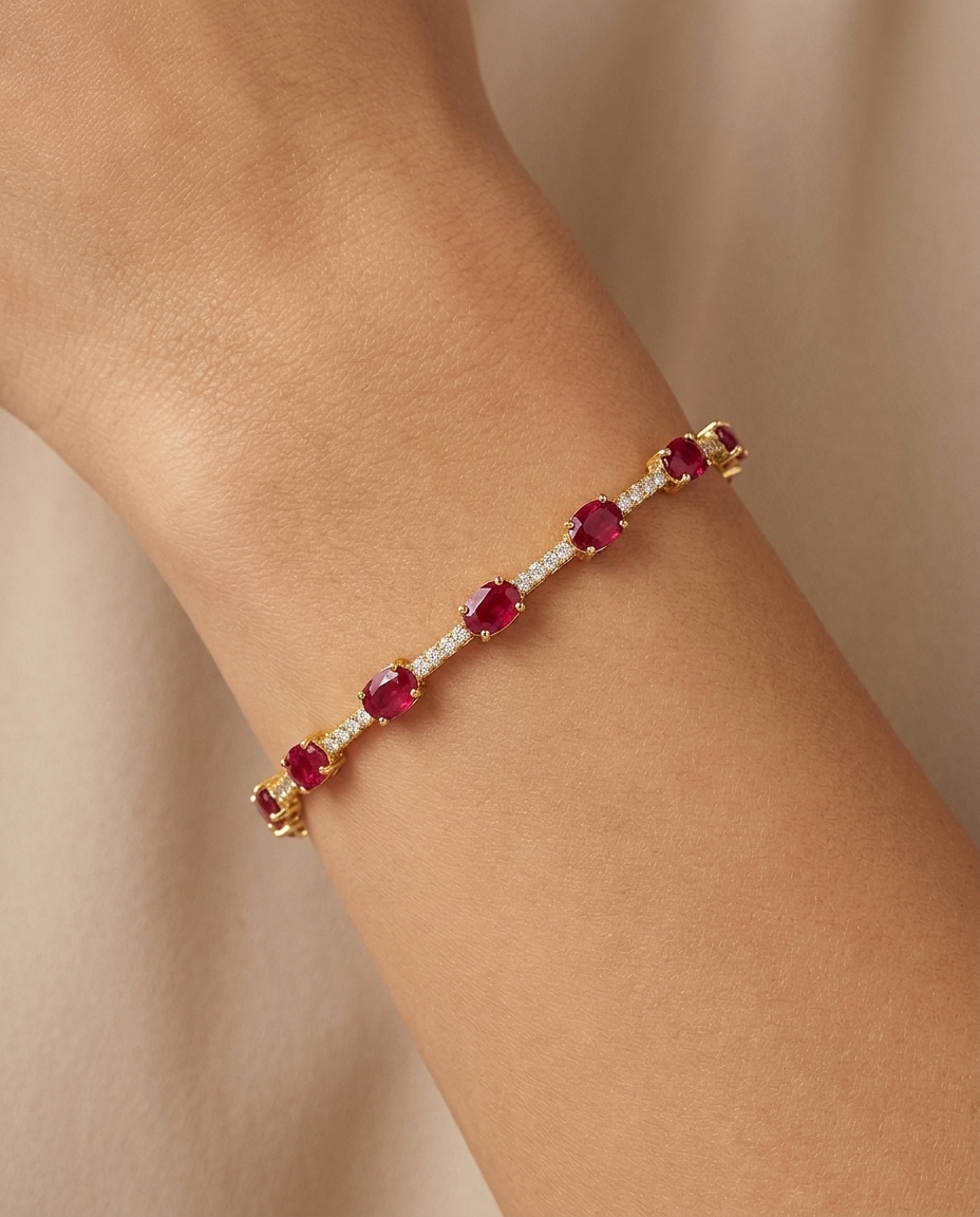 14KT Gold Ruby and Diamonds Bracelet view 2