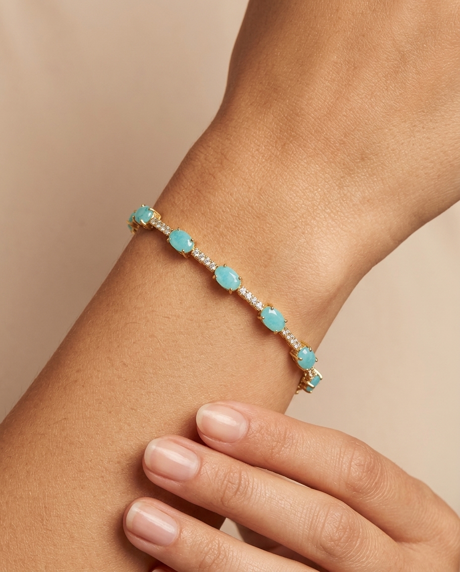 14KT Gold Turquoise and Diamonds Bracelet view 2