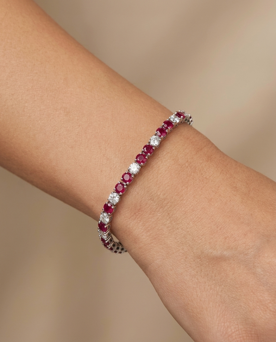 14KT Gold Diamond and Ruby Bracelet view 2