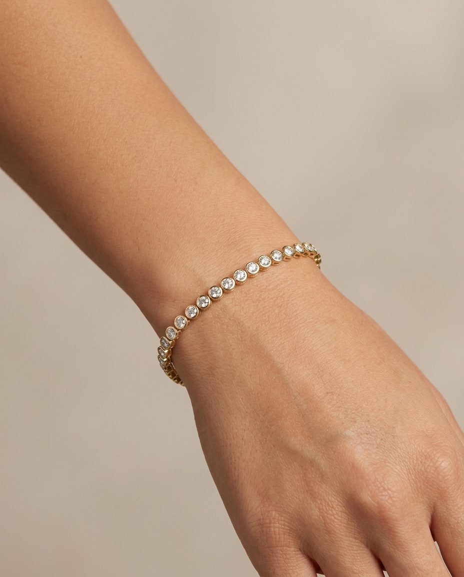 14KT Yellow Gold Diamond Bezel Tennis Bracelet view 2