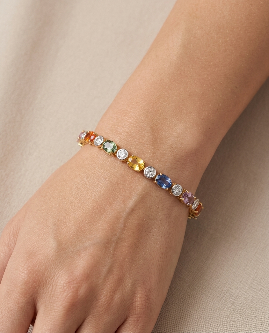 14KT Two Tone Multi Sapphire and Diamonds Bracelet view 2