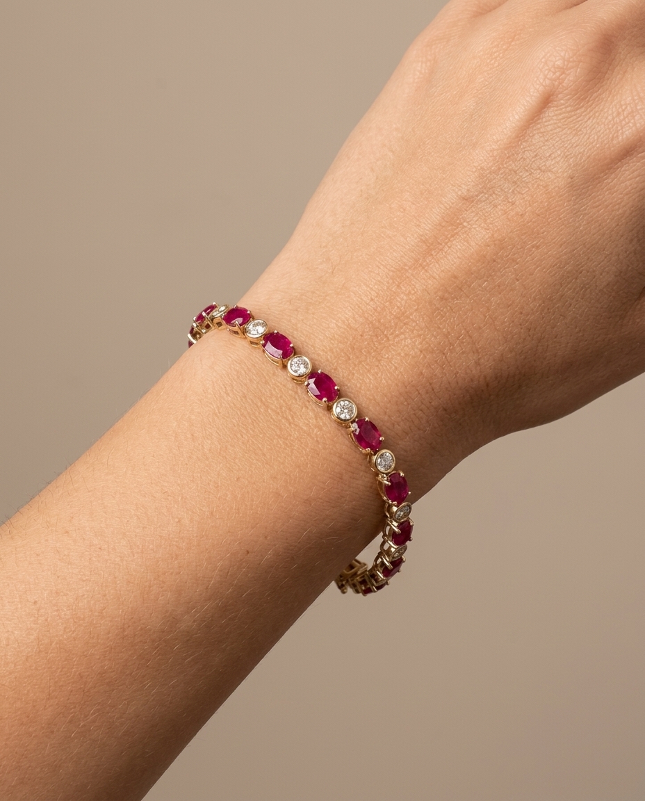 14KT Yellow Gold Ruby and Diamonds Bracelet view 2