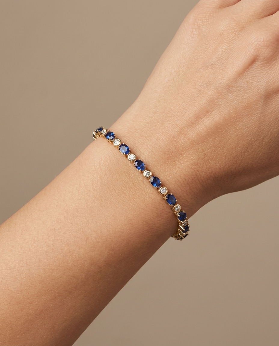 14KT Yellow Gold Sapphire and Champagne Diamonds Bracelet view 2