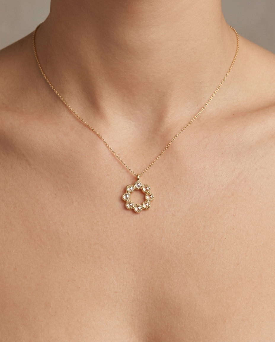 14KT Gold Diamond Pendant on model