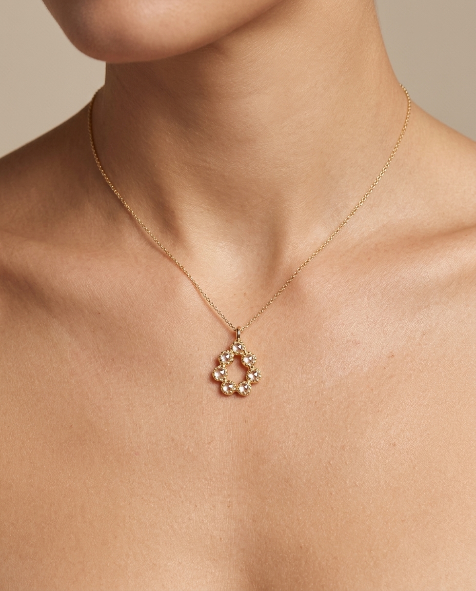 14KT Gold Diamond Pendant on model