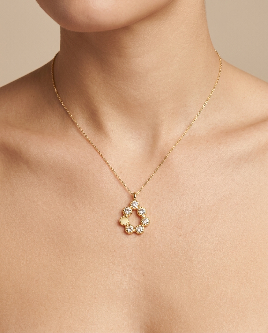 14KT Gold Diamond Pendant on model