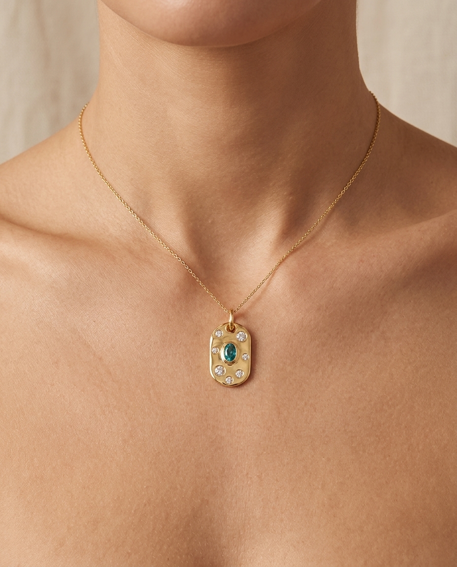 14KT Yellow Gold Pendant with Diamonds and Blue Topaz view 2