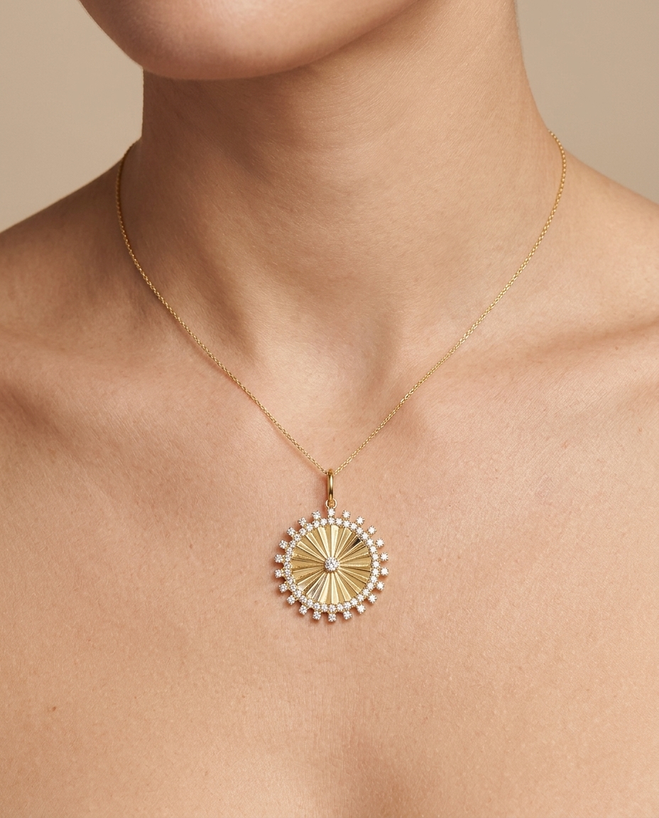 14KT Yellow Gold Diamond Circle Pendant view 2