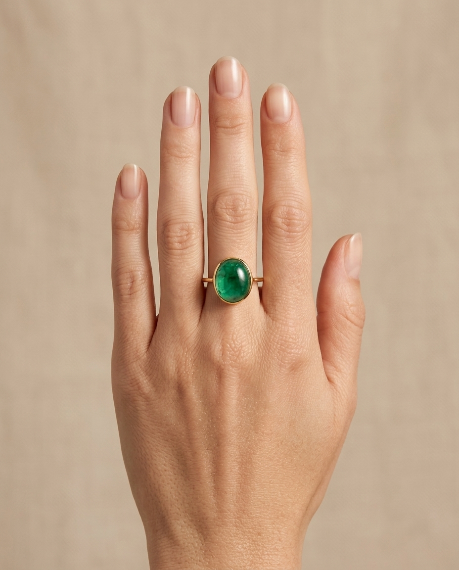 14KT Emerald Cabs Ring on model