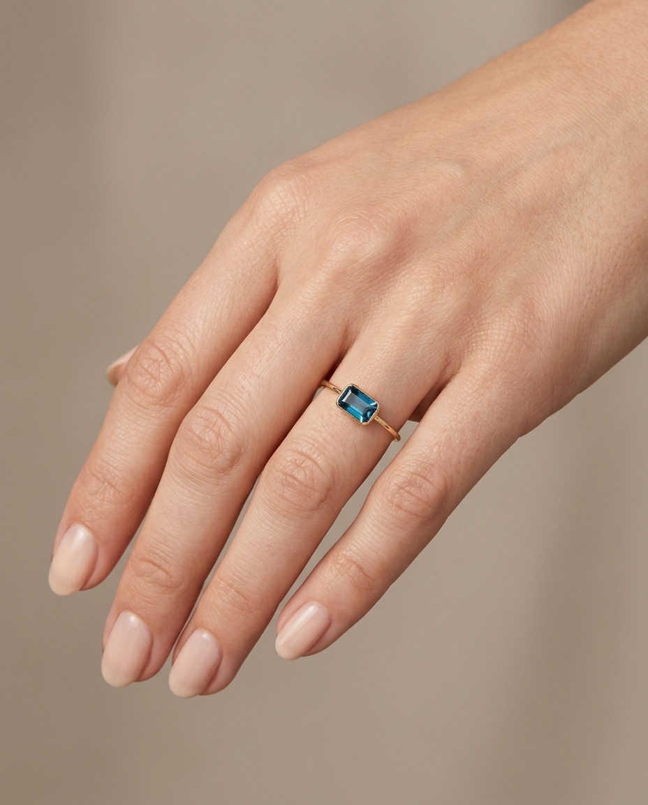 14KT Yellow Gold London Blue Topaz Ring view 2