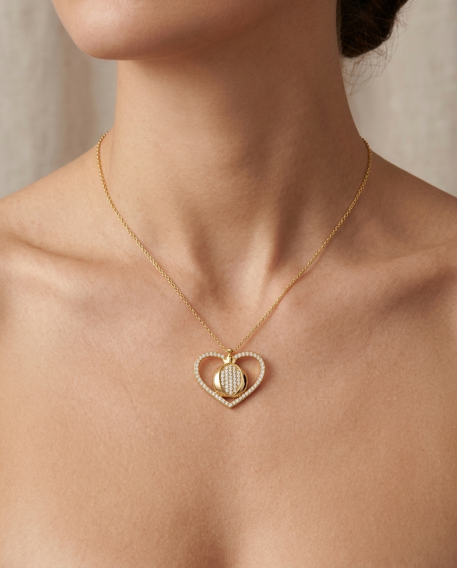 14KT Yellow Gold Diamond Heart Pendant view 2