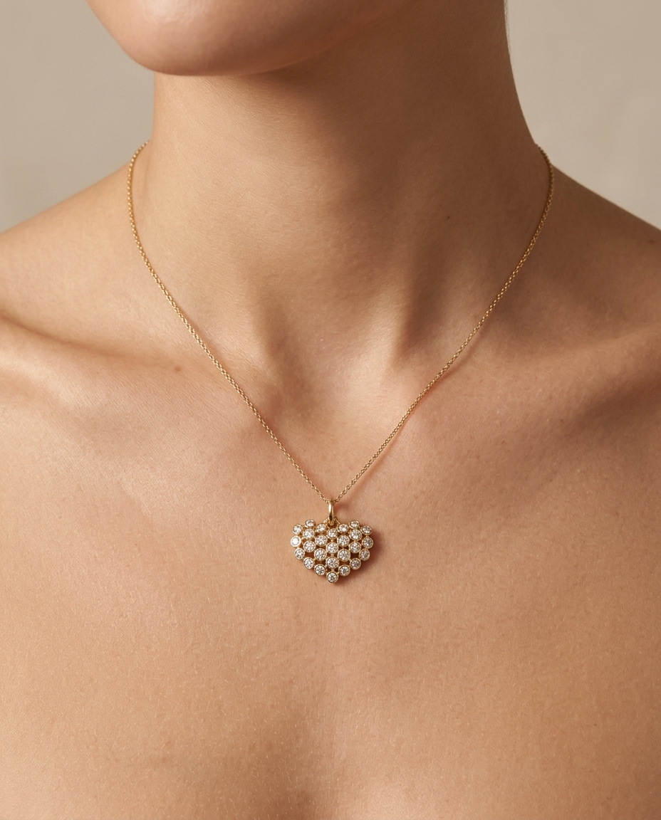 14KT Gold Diamond Heart Pendant view 2