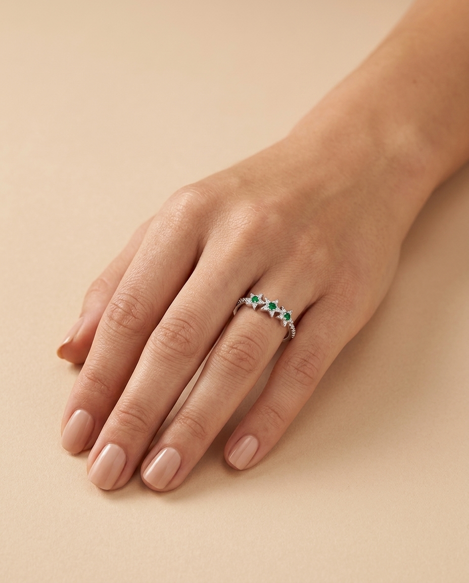 14KT White Gold Emerald and Diamonds Ring view 2