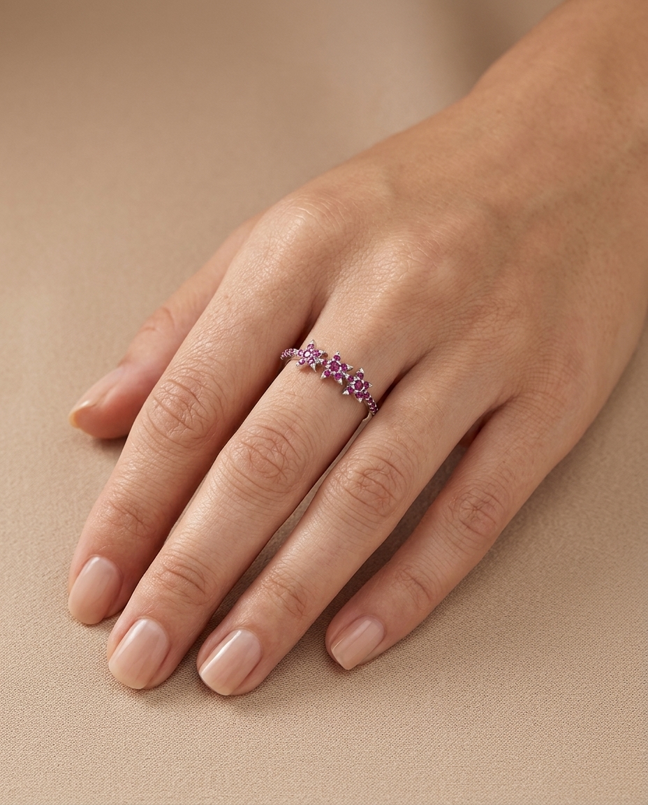 14KT White Gold Ruby Ring on model