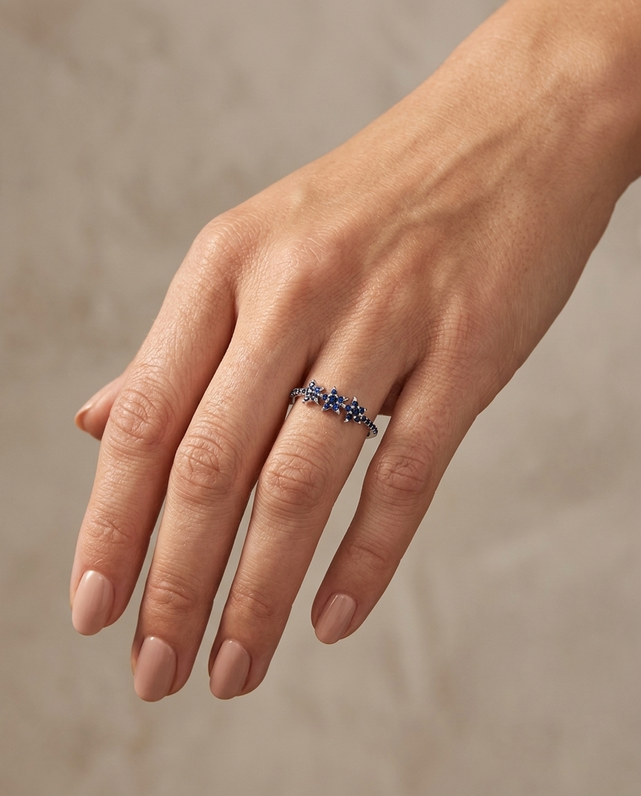 14KT White Gold Sapphire Ring on model