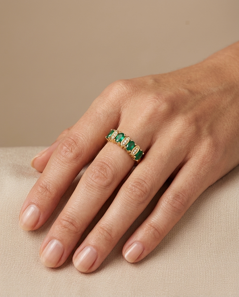 14KT Yellow Gold Emerald and Diamonds Ring view 2