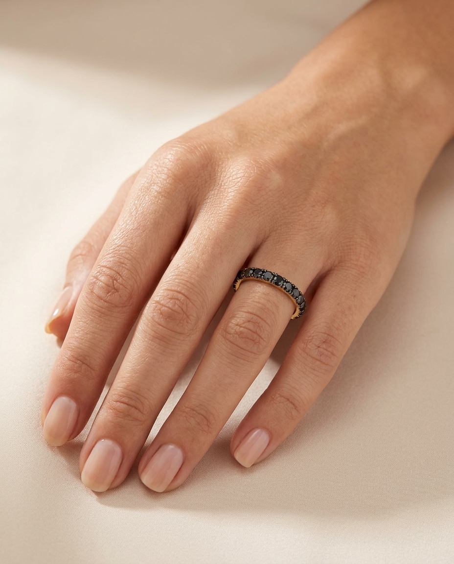 14KT Yellow Gold Black Diamond Etrnity Band view 2