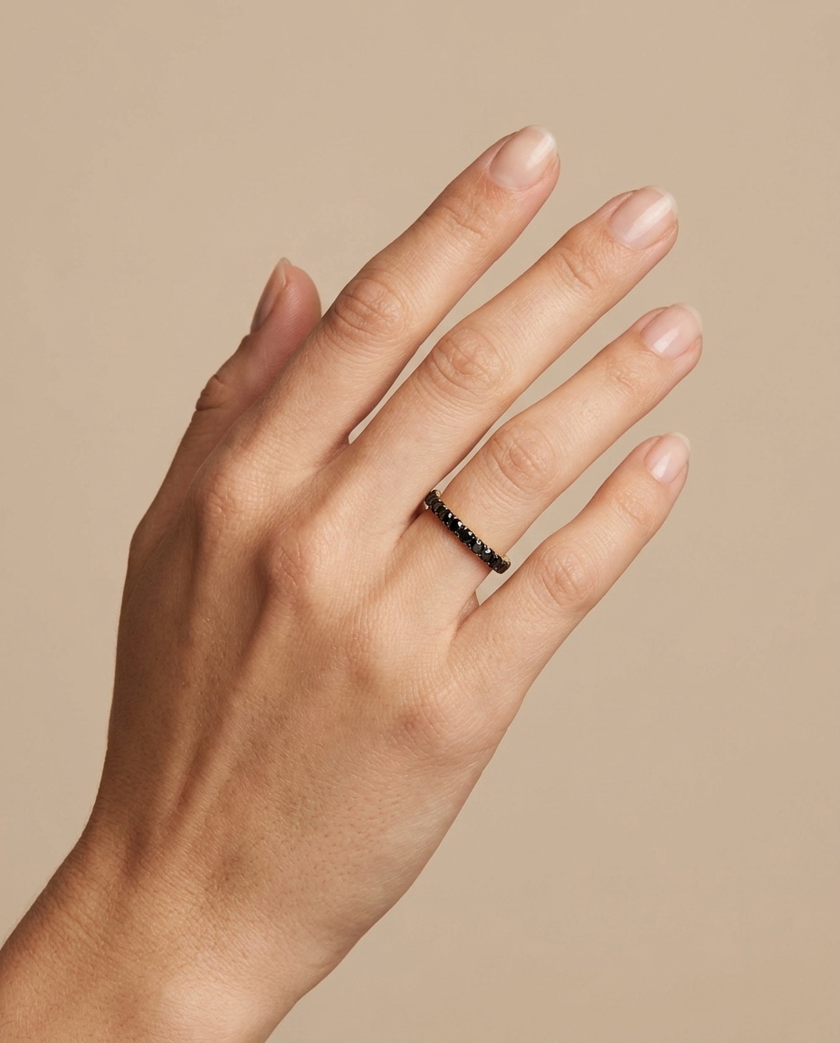14KT Yellow Gold Black Diamond Etrnity Band view 2