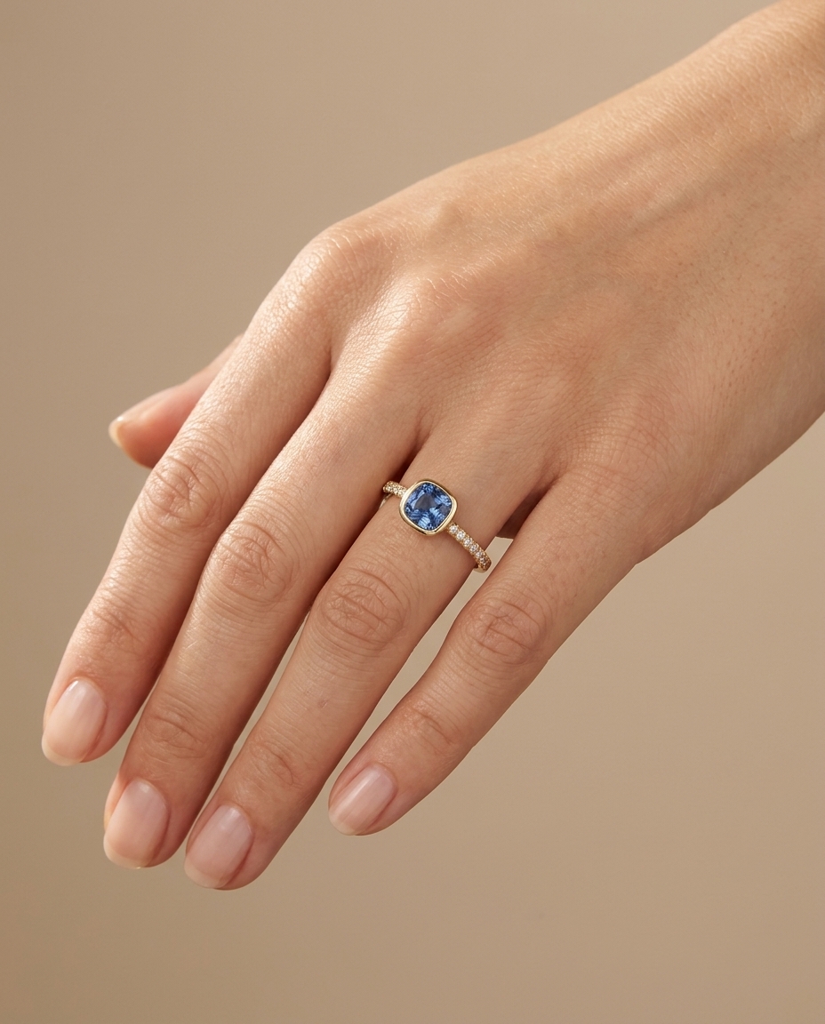 14KT Yellow Gold Sapphire and Diamonds Ring view 2