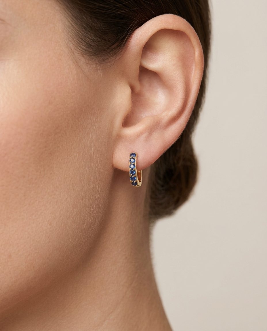 14KT Yellow Gold Blue Sapphire Earing view 2