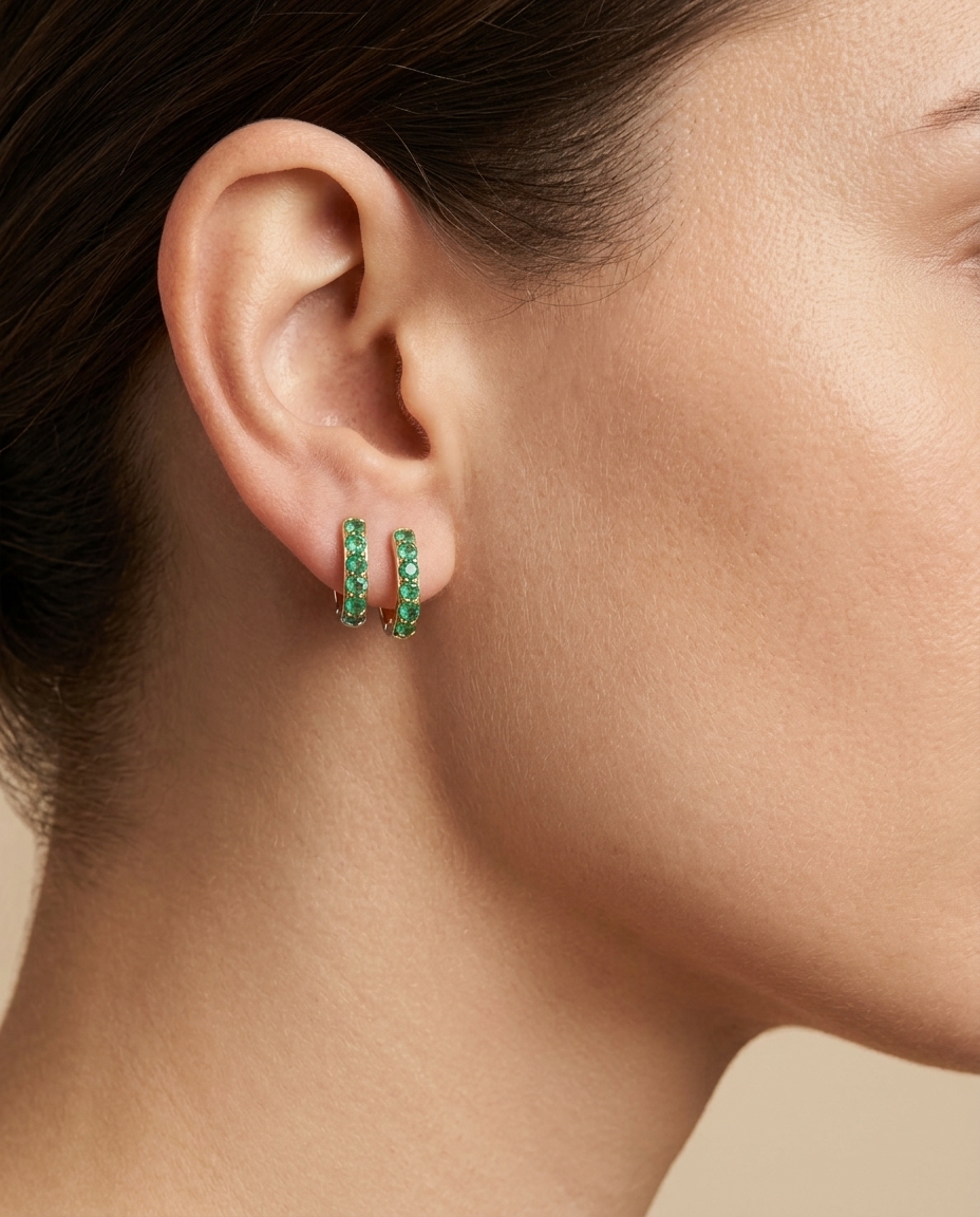 14KT Yellow Gold Emerald Earring view 2