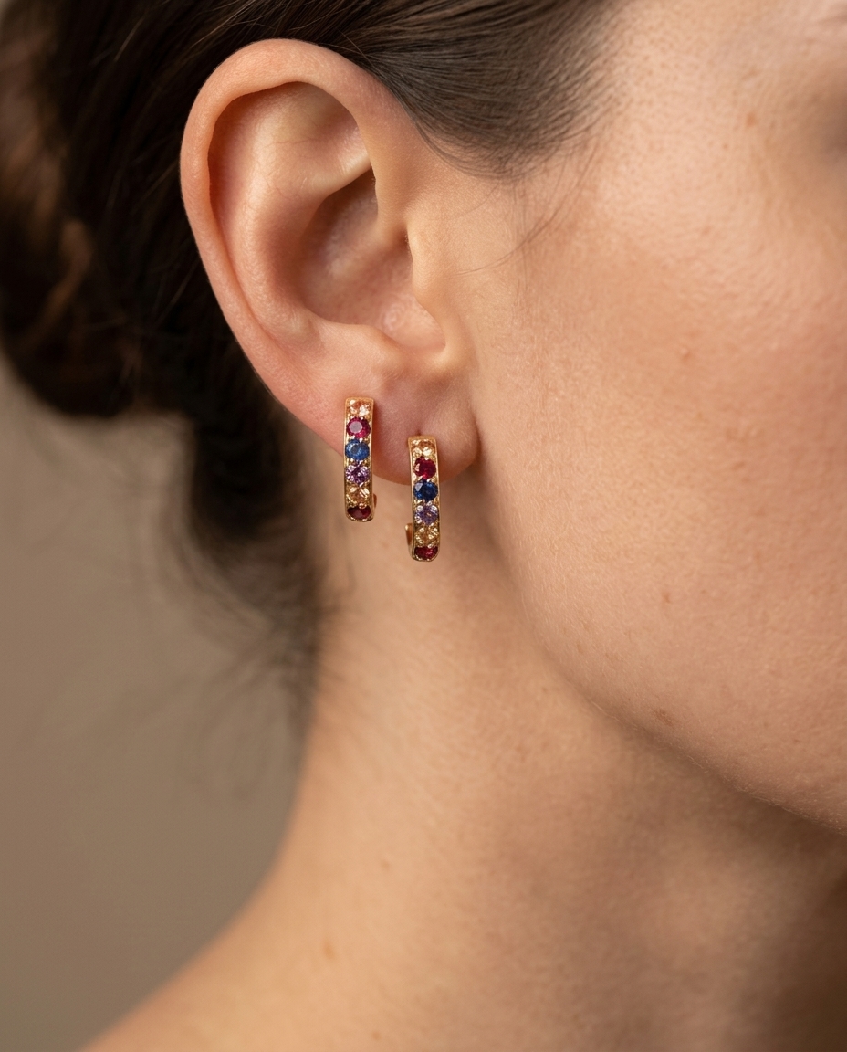 14KT Yellow Gold Multi Sapphire Earring view 2