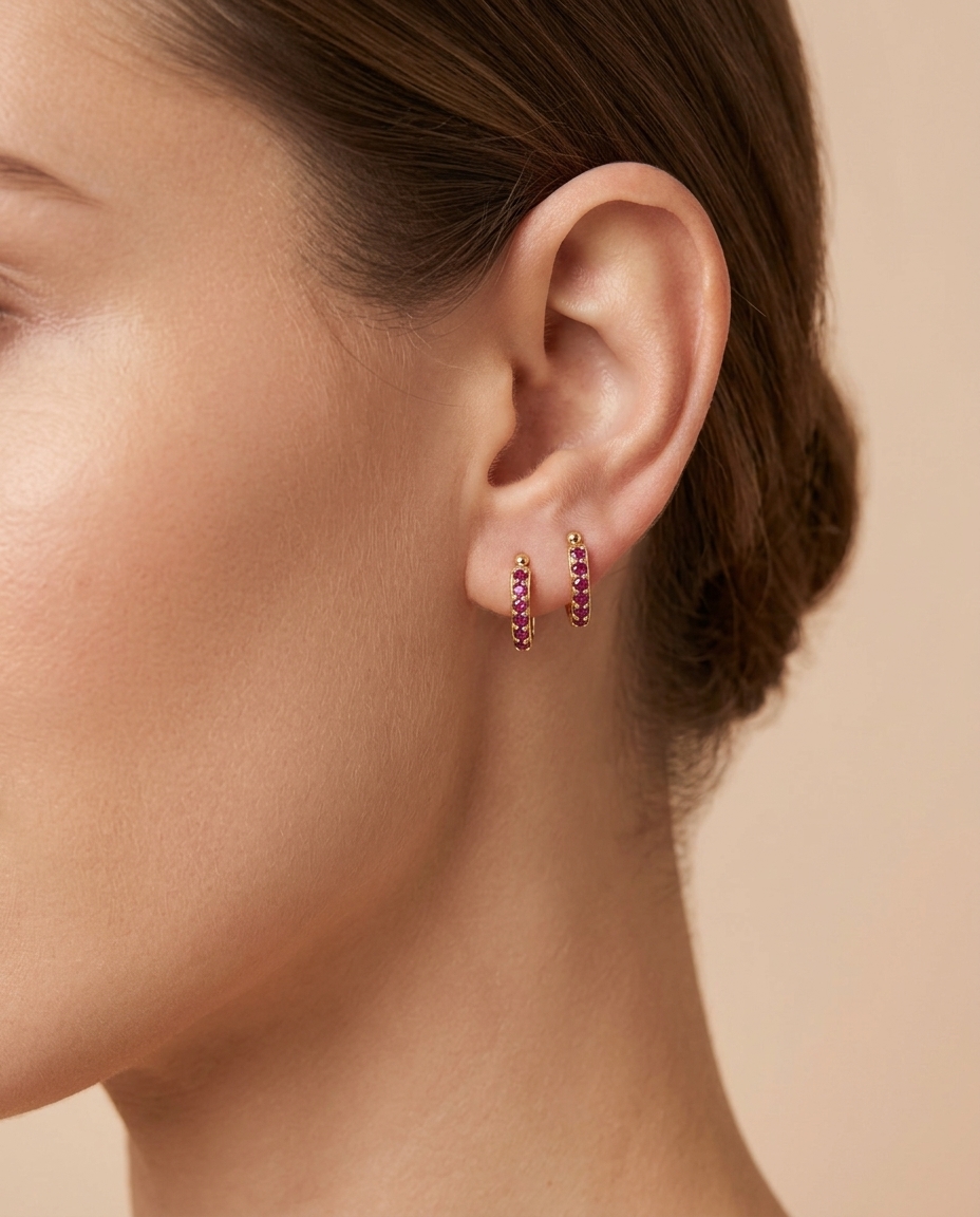 14KT Yellow Gold Ruby Earring view 2