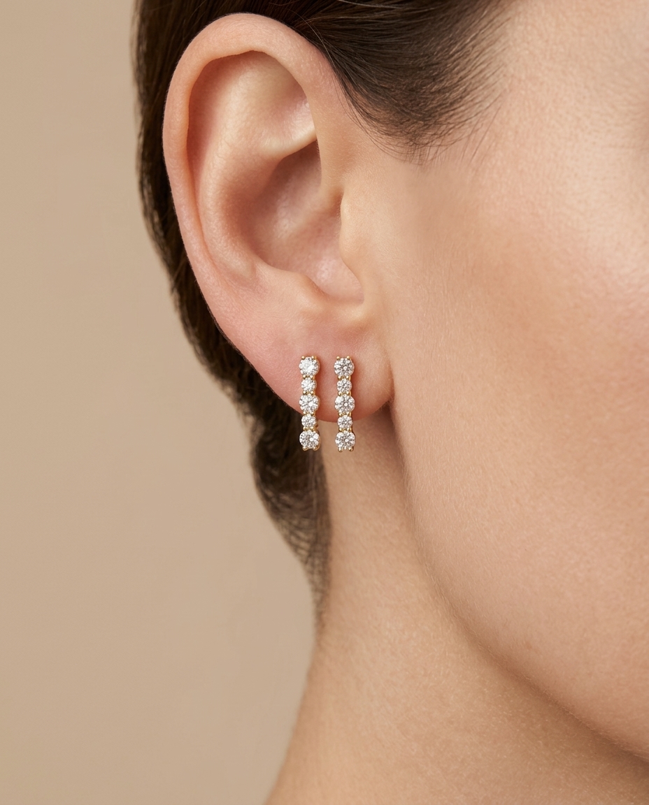14KT Yellow Gold Diamond Bar Earring view 2