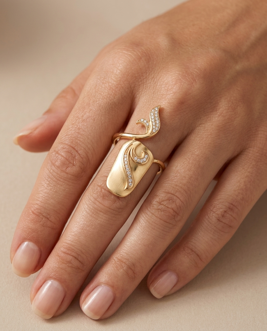 14KT Yellow Gold Diamond Ring on model