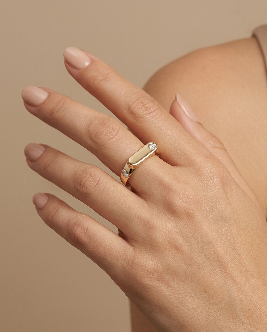 14KT Gold Diamond Ring on model