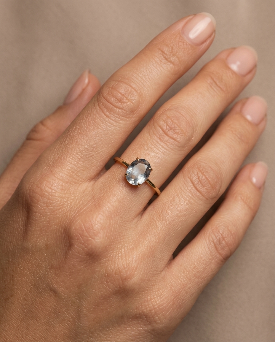14KT Gold Blue Sapphire Ring view 2